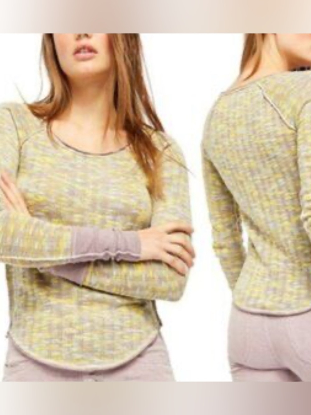 Free People Spaced Out Top Sea Combo Size Med W/Thumbholes Cute Purple & Yellow